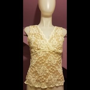 CAbi Womens White Floral Lace Nude top